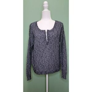 ATHLETA womens size L Weekend Blue Metallic Knit Deep V neck Sweater